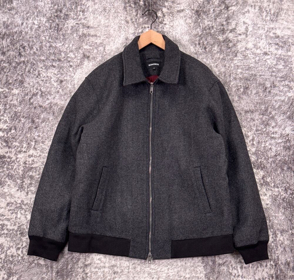 Bonobos Italian Wool Bomber Jacket XXL Mens Gray Wool Herringbone